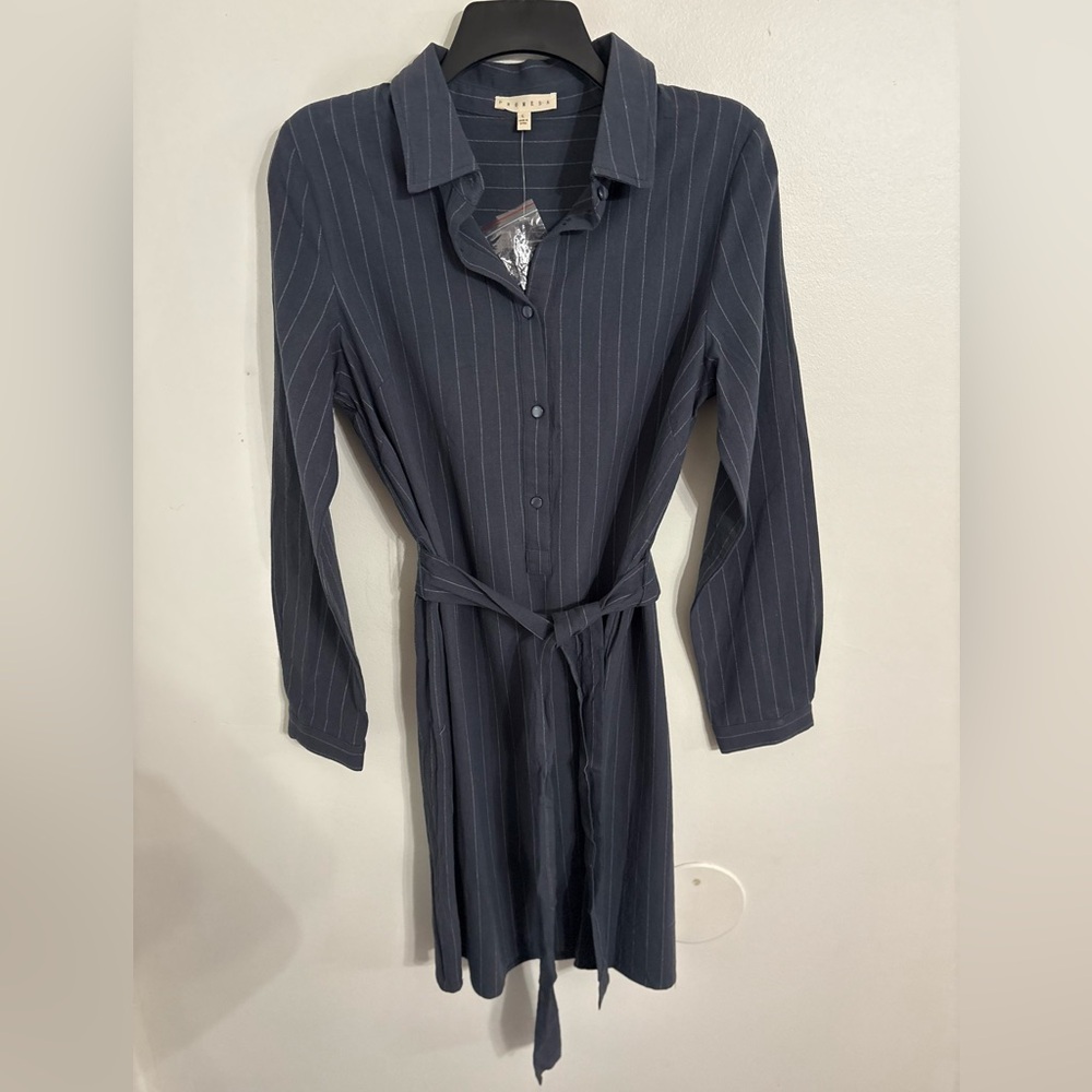 Promesa Navy Pinstripe Long Sleeve Shirt Dress
